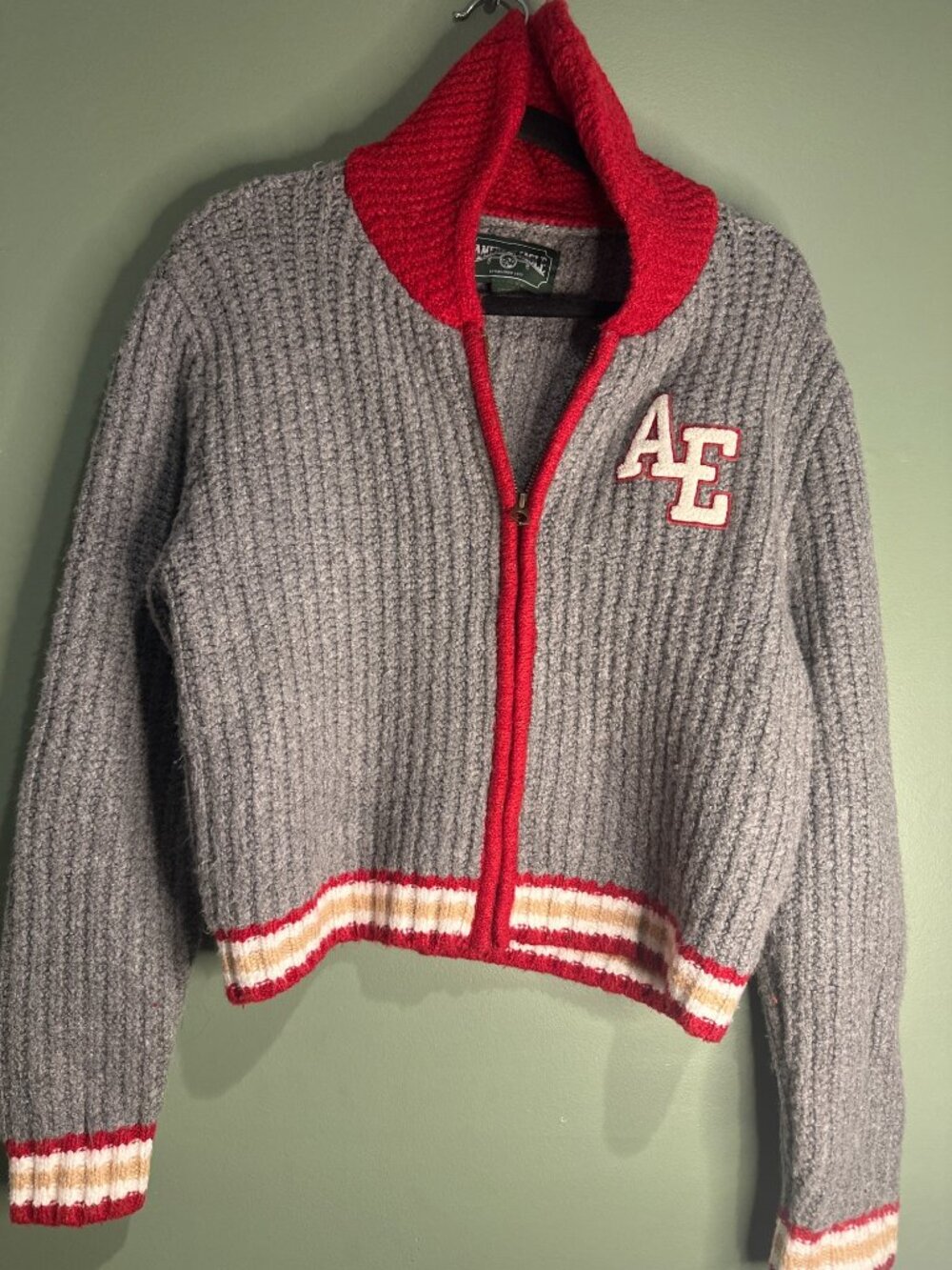 American Eagle Women’s Size Small Y2K Retro Preppy Zip-Up Hoodie Soft Knit